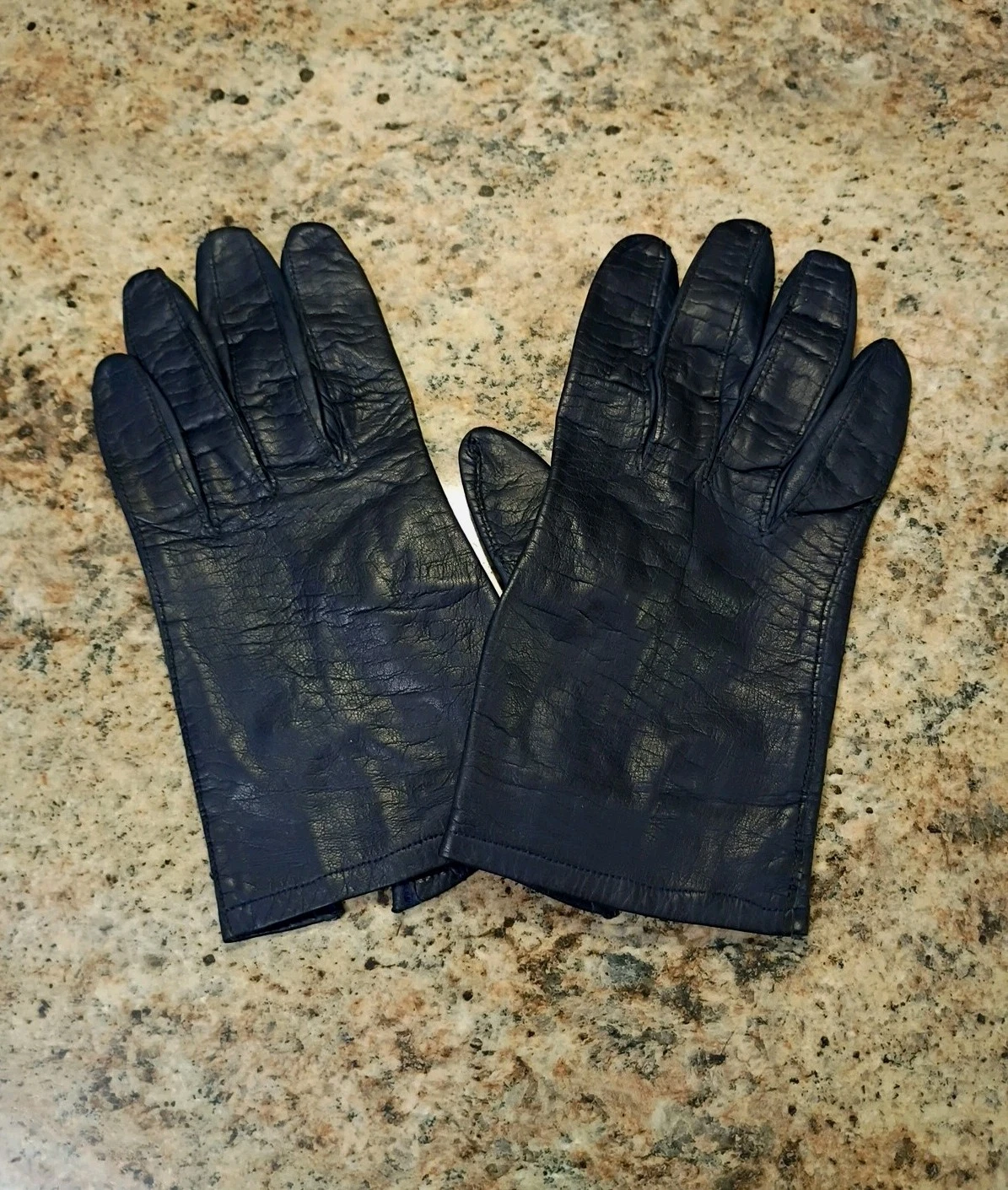Vintage Gimbels Gabrielle Black Leather Gloves Silk Belgium Sz 6 Washable