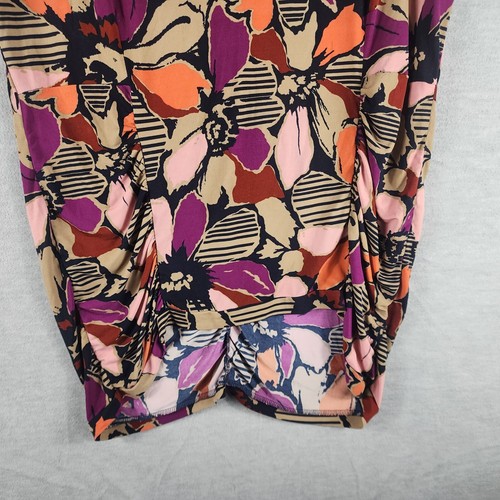 Attention Women Ruched Sides V-Neck Top XXL Multicolor Back Keyhole Cap Sleeve - Picture 3 of 16