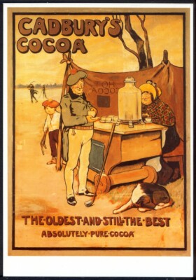 Moderne ''Retro-Werbung''-Postkarte: GOLFER macht eine Pause für Cadbury's Kakao