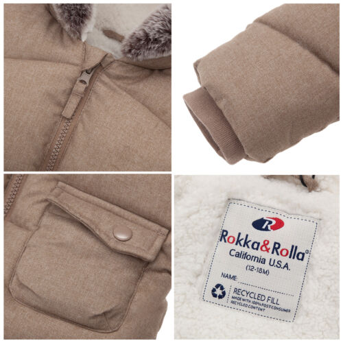 Rokka&Rolla Baby Boys' Soft Mini Fur Lined Puffer Jacket Hooded Winter Coat - Picture 30 of 38