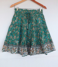 Grace and Co Skirt 8 Womens Green Floral Elastic Waist Boho Tassel Tiered