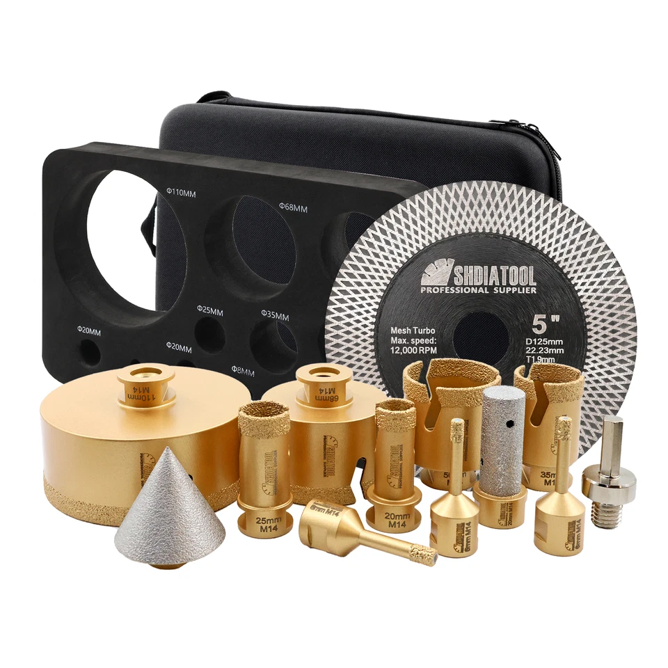 M14 Diamant Fliesenbohrer Set Bohrkronen Diascheibe Winkelschleifer 6-110mm/13pc