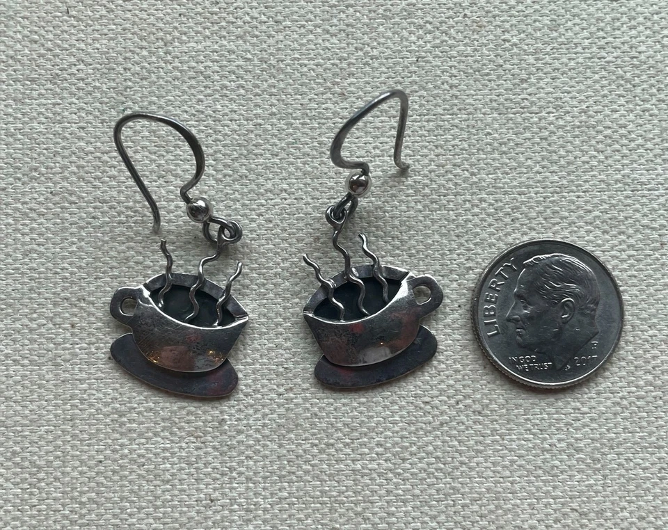 Taza de café con leche pendientes esterlina de gran alcance vintage barista té vapor 1,5" Foto 3 de 4