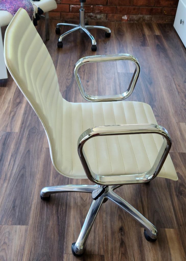 Crate & Barrel Ripple White Leather Office Chair with Chrome Base