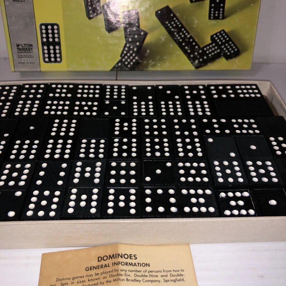 VTG Double Twelve Wooden Dragon Dominoes 1970 Game Milton Bradley 91 Piece #4133 - Image 2 of 4