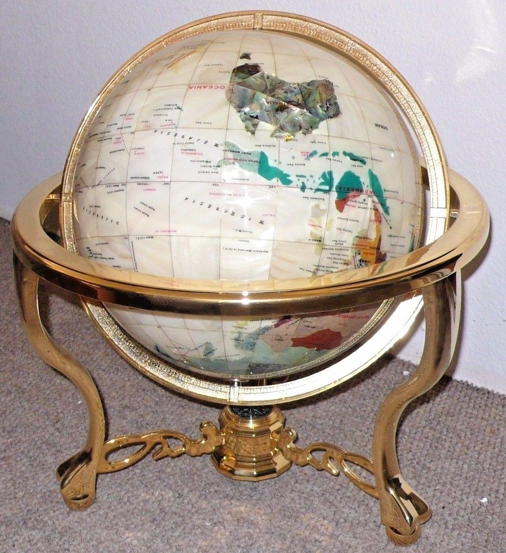 【GEMSTONE GLOBE】 地球儀 アンティーク パワーストーン 希少 330mm Large Tabletop Mother of Pearl Semi-Precious Gemstone Globe