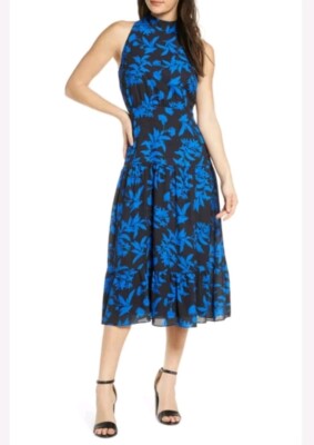 sam edelman high neck midi dress Sam Edelman Mock Neck Pleated Midi Dress, Womens, 8, Black