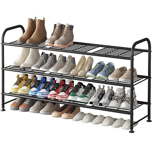  Shoe Rack 3 Tier Storage Organizer for Closet Entryway Metal 3-Tier Black 