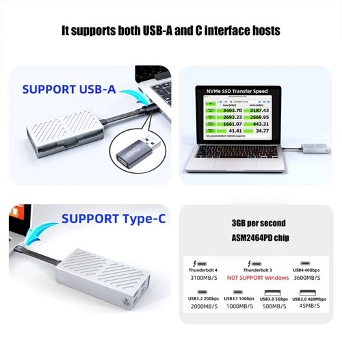 Fast Speed NVMe SSD Case USB4 40Gbps Aluminum Enclosure for PCIe 2280 Drive - Afbeelding 7 van 8