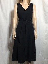 Women's NWT Calvin Klein Sleeveless Belted Midi Fit & Flare Black Dress