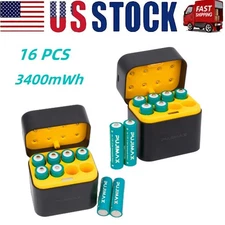 LOT 16PACKS 1.5V 3400mWh Rechargeable Lithium AA Batteries+2PCS Fast Charger BOX