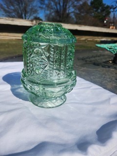 Indiana Glass Stars and Bars Fairy Lamp Green Vintage Excellent