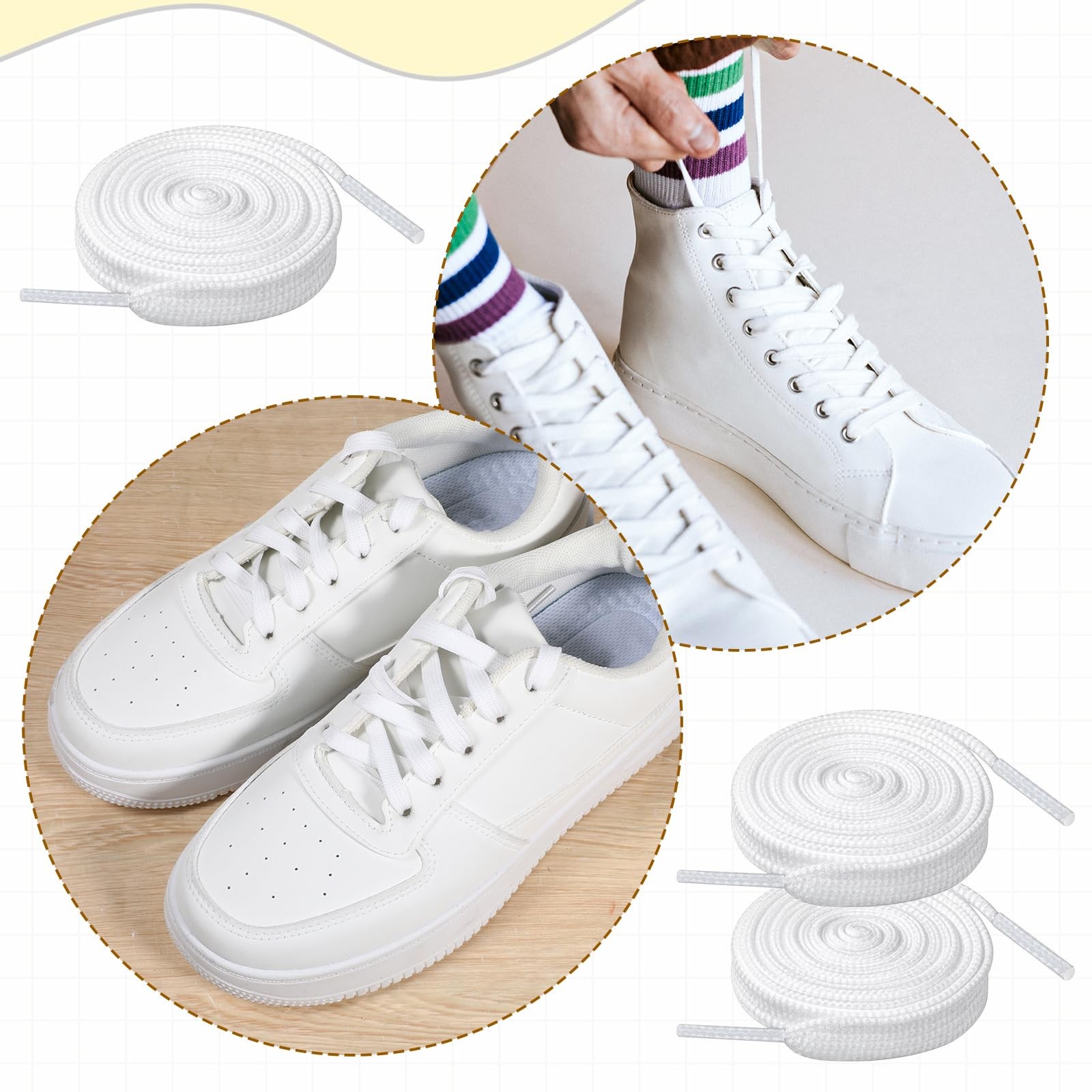 FdcZeyxior 120 Pairs Flat White Shoe Laces Bulk 47'' Long 5/16" Wide Replacem...