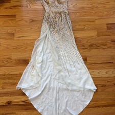 Terani Couture White sequin corset formal gown asymmetrical  prom y2k  XS