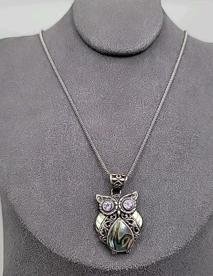 Sterling Silber ATI Abalone Amethyst EULE Anhänger Halskette 925 16'' Seil Kette