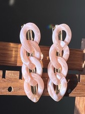 Vtg Chain Link Resin Acrylic Hair Clip Barettes Pink Cream, Pair Set Gold Tone