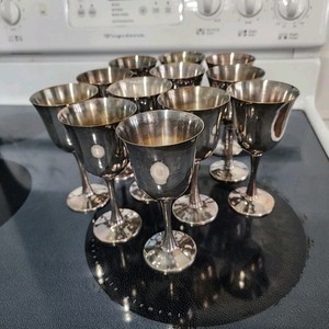Set of 12 Silver Plated Goblets with Marked Base
