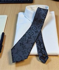 Louis Vuitton Tie Silk 100  , lv monogram Tie , Navy blue Lv Tie