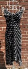 Vintage Black and White Polka Dot Slip Dress with Ruffle Detail Size Small VGC