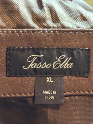 TASSO ELBA Mens Brown Soft Leather Cafe Racer Motorcycle Full Zip Jacket Sz XL image 9