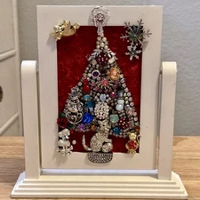Vintage Framed Jewelry Christmas Tree Art
