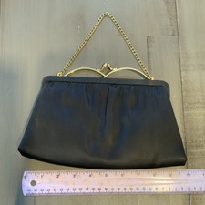 Black Fabric Frame Evening Bag with Gold Chain Handle 1950/60 