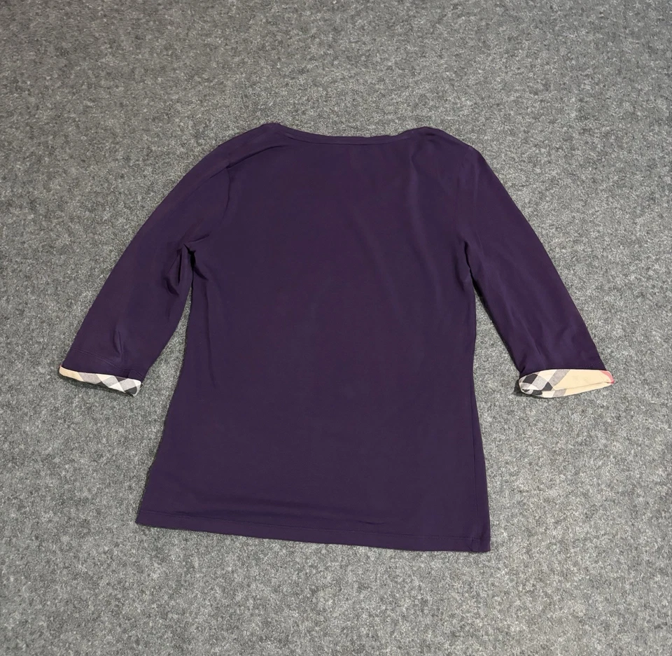 Top Burberry Brit para mujer manga 3/4 mediana ribete a cuadros púrpura Foto 2 de 4