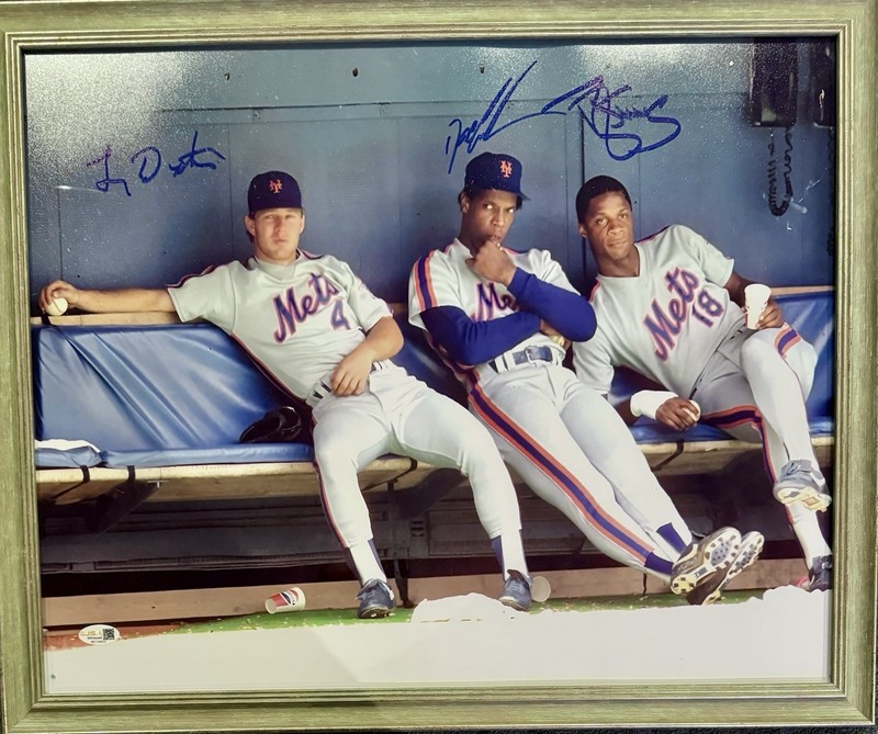 NY METS Doc Gooden, Darryl Strawberry & Lenny Dykstra Signed 16x20 FRAMED JSA!!!