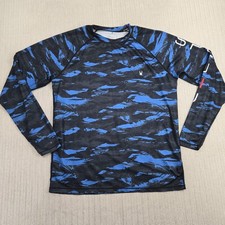 Spyder Rash Guard Shirt Mens Medium Blue Black Camo Long Sleeve Swim UPF 30 