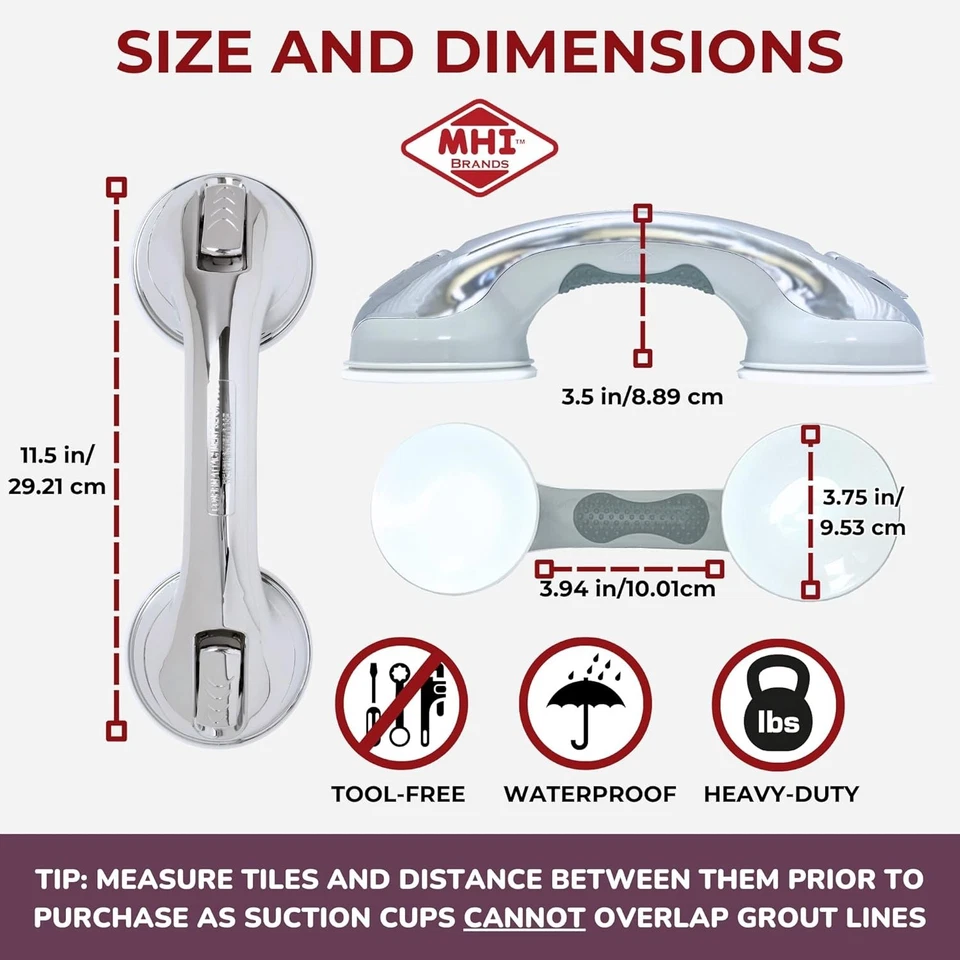 Barras de agarre de ventosa para bañeras y duchas cambiantes de estilos de vida; baño de seguridad... Foto 3 de 4