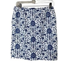 Lauren Ralph Lauren Womens Skirt Sz 8 Vintage White Blue Porcelain Rosette