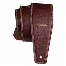 3.8" Wide Guitar Strap, Full Grain Leather, Adjustable Length 49" to Burgundy