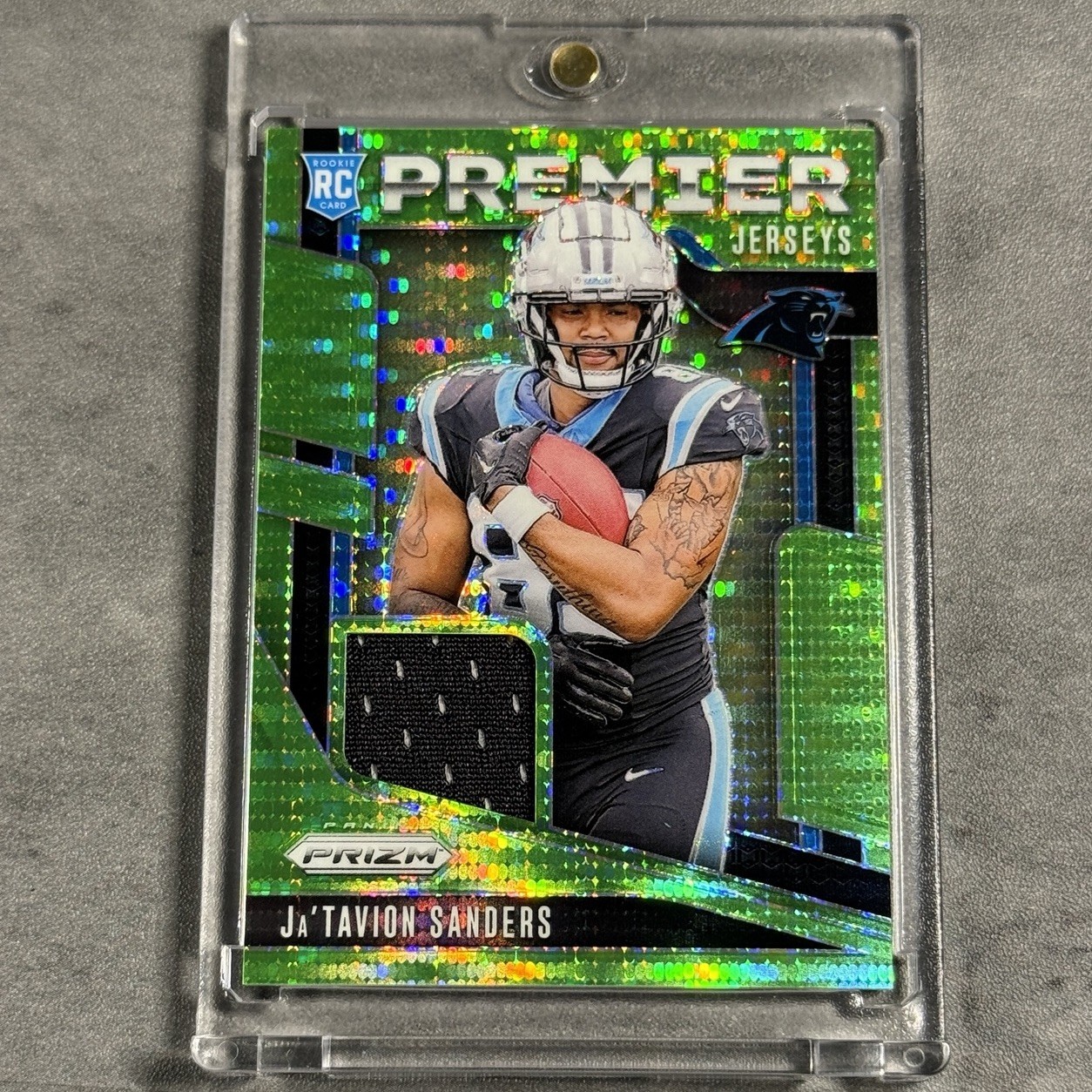 Ja'Tavion Sanders 2024 Panini Green Pulsar Prizm Patch Premier Jerseys #PJ-JTS