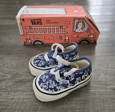Vintage 1980s Vans Skate Shoes with Rare Fire Truck Box Toddler Size 2.5 USA