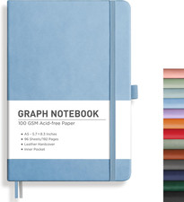 Graph Grid Paper Notebook, 192 Pages, A5 Size 5.7'' x 8.3''  5 Squares per In