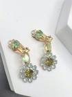Vintage Estate Gold Tone Blue / Green Rhinestone Earrings 2 Pairs Clip On — photo 6