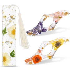 Book Lover Gifts, 2 Pcs Thumb Book Page Holder Dried Flower Resin Book Page H...
