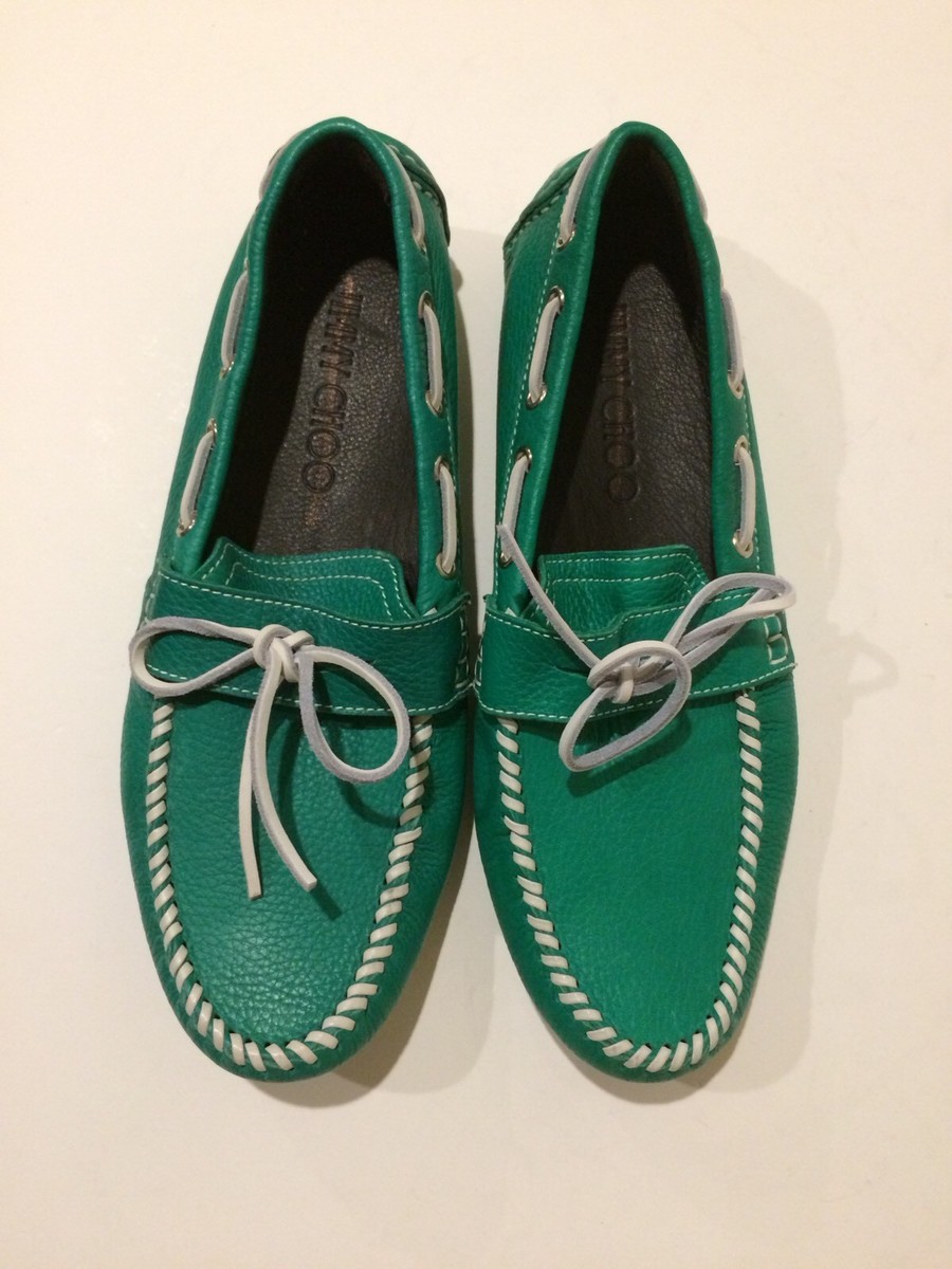 Jimmy Choo New Green Moccasin Leather Loafers (Size: 43EU  display picture 1