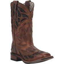 Botas Laredo Damas Eternidad Marrón Brillo y Puntera Cuadrada Tachonada 5866