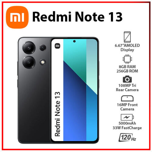 (Unlocked) Xiaomi Redmi Note 13 4G 8GB+256GB BLACK Dual SIM Android Cell Phone - Afbeelding 1 van 5