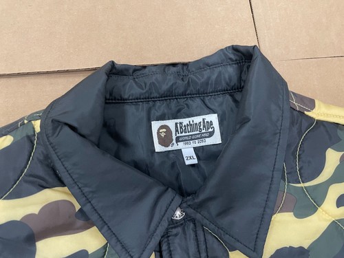 A BATHING APE BAPE 1ST YELLOW CAMO QUILTED QULTING BUTTON UP JACKET BLACK SZ 2XL - Picture 3 of 3