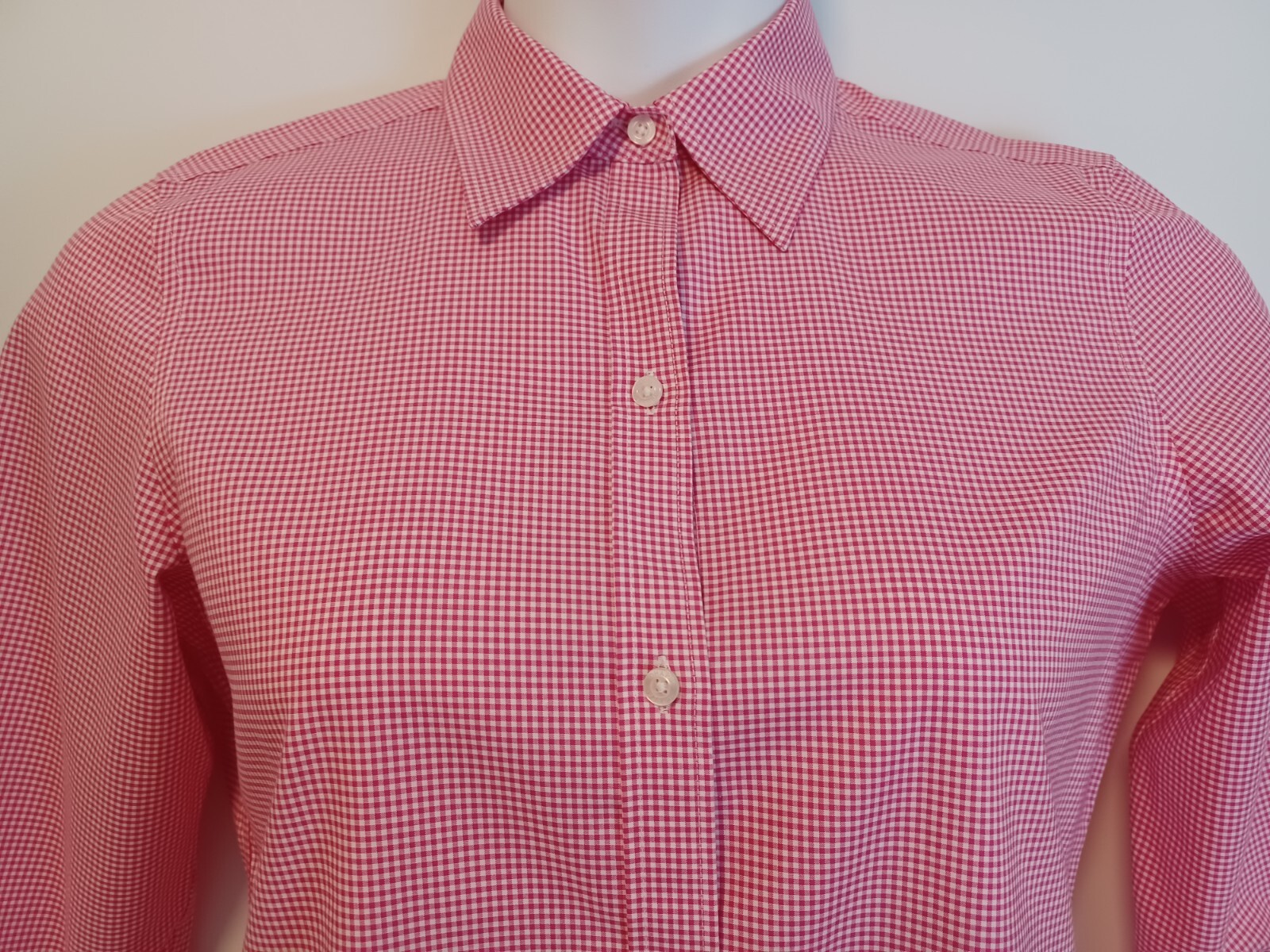 CHAPS NoIron Women's Medium Collar Button Down Top Shirt Pink White