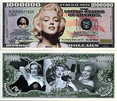 Marilyn Monroe Million Dollars $ USA Money Bill Woman Legend Novelty Not Real