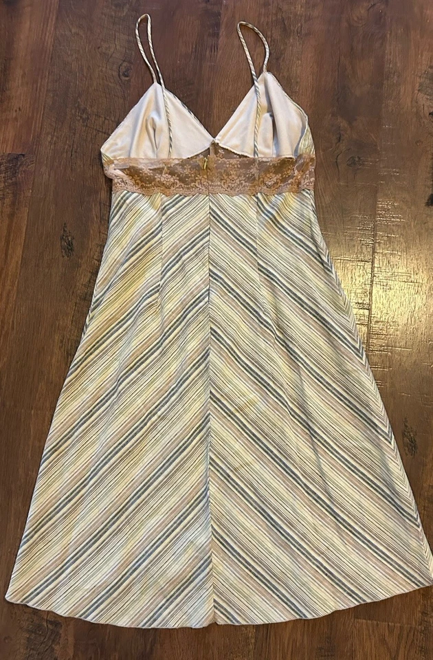 Vestido Babydoll Vintage Y2K XOXO Lino Rayas Encaje M Hada Grunge Midi Foto 2 de 4