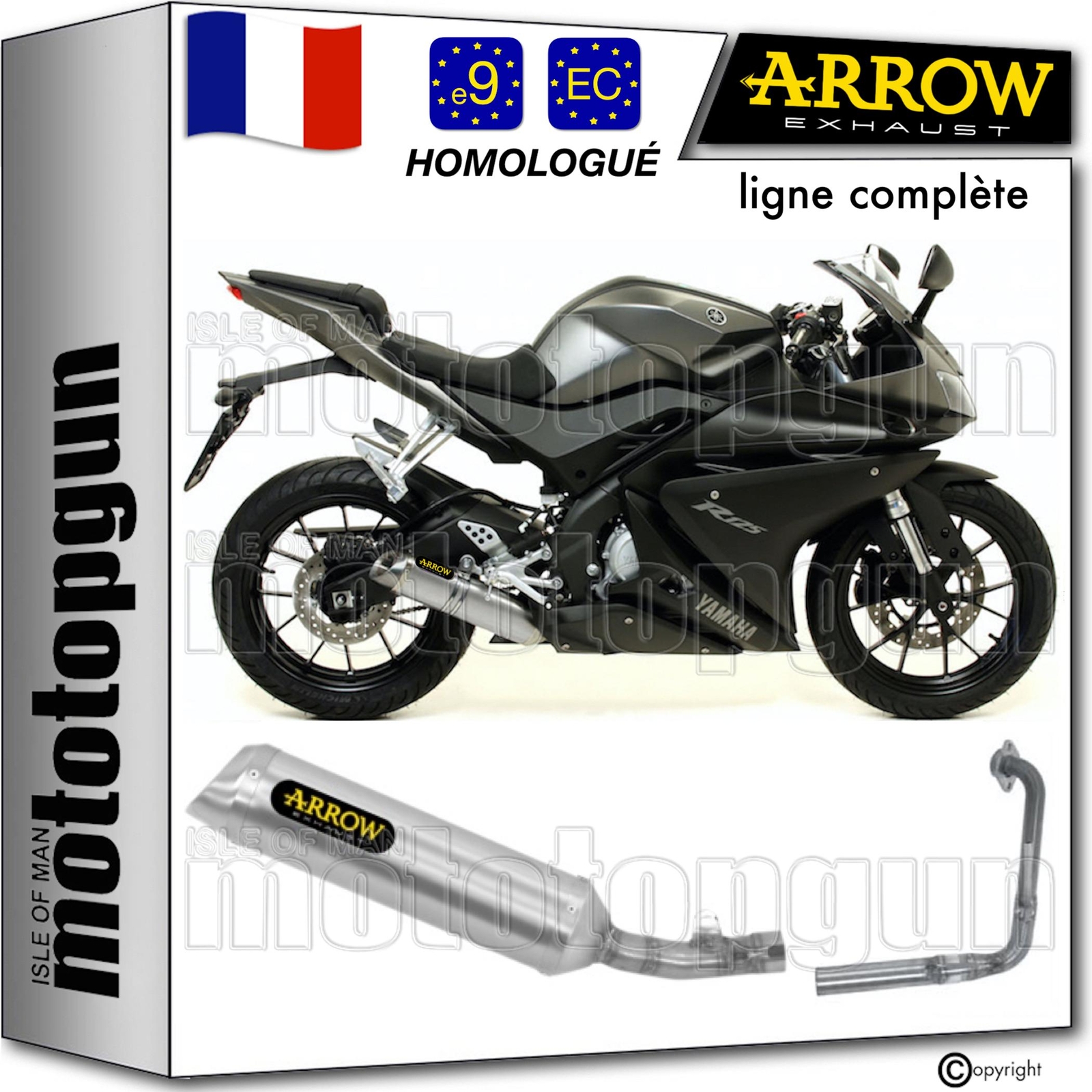 Ligne complète Arrow Thunder en aluminium pour moto Yamaha YZF R125 modèle 2014