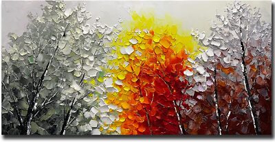 Art Oil Painting  24x48 Inch Modern Abstract Hand-Painted Tree On Canvas Large