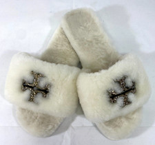 Tory Burch Jeweled Shearling Slide Buttermilk Women's Size US 7.5