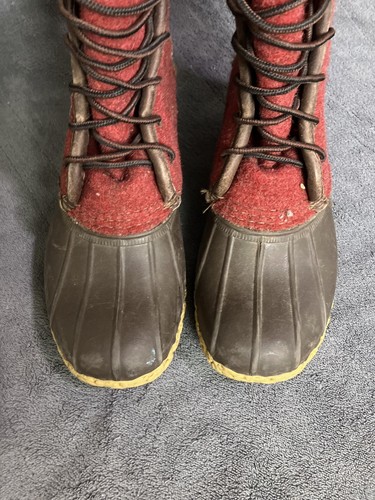 VINTAGE LL Bean Wool Boots Womens 6 Red Lace Up Unlined Rain Duck MADE IN USA - Picture 3 of 17