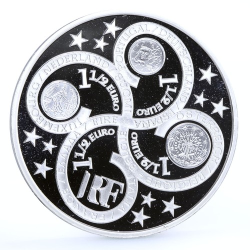 France 1 1/2 euro Introduction of the Euro Woman Flags proof silver coin 2003 - Picture 2 of 6