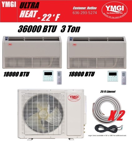 YMGI 36000 Btu 3 Zone Ductless Mini Split Heat pump heating at -22 IU89